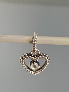 Authentic Retired Pandora April Milky White Heart Dangle 798854C04 Birthday